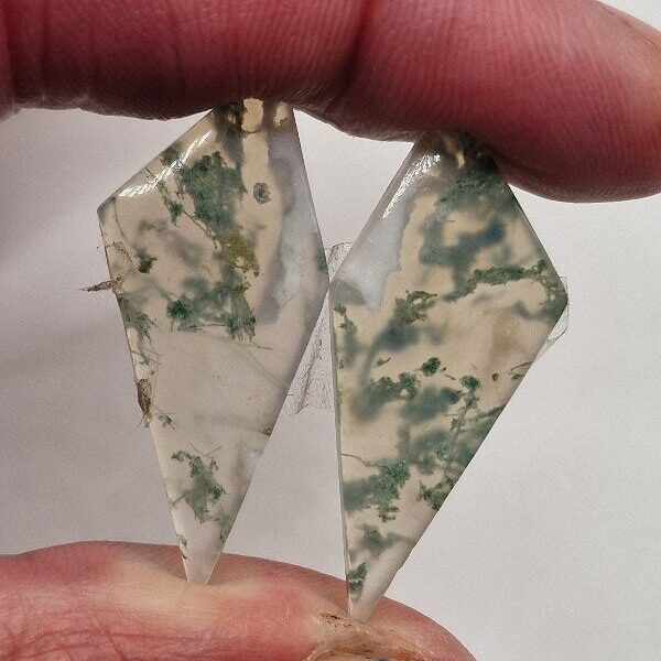 36x16mm pair of moss agate picture slice/cabochons