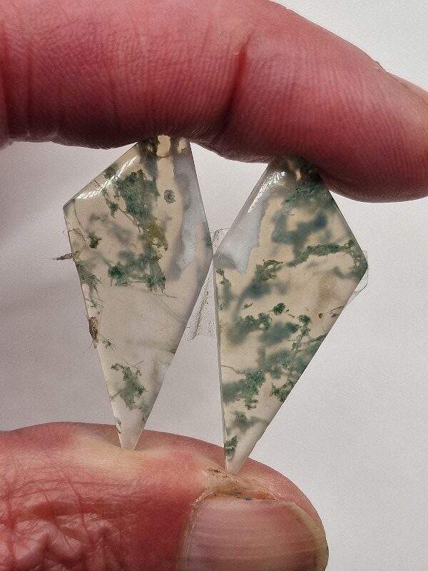 36x16mm pair of moss agate picture slice/cabochons