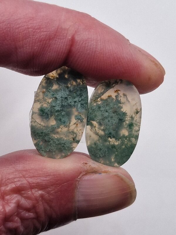 24x14mm pair of moss agate picture slice/cabochons