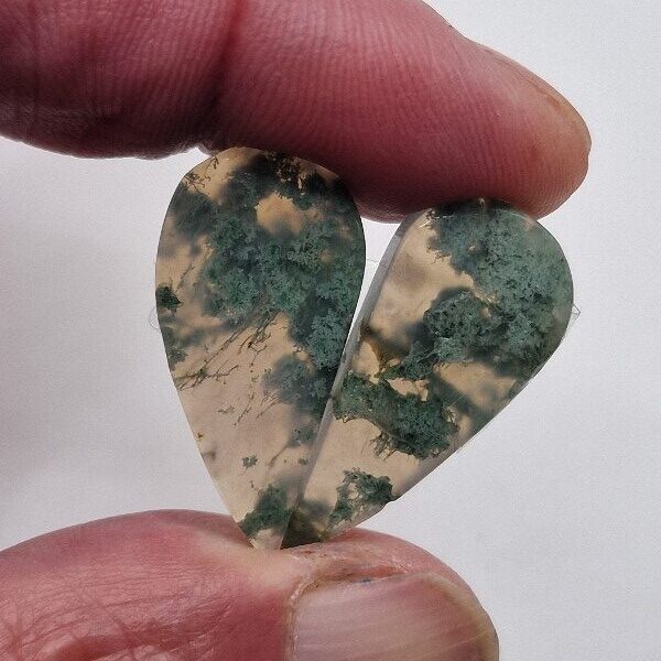 29x14mm pair of moss agate picture slice/cabochons