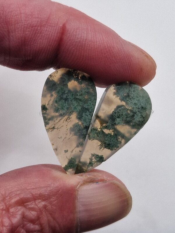 29x14mm pair of moss agate picture slice/cabochons