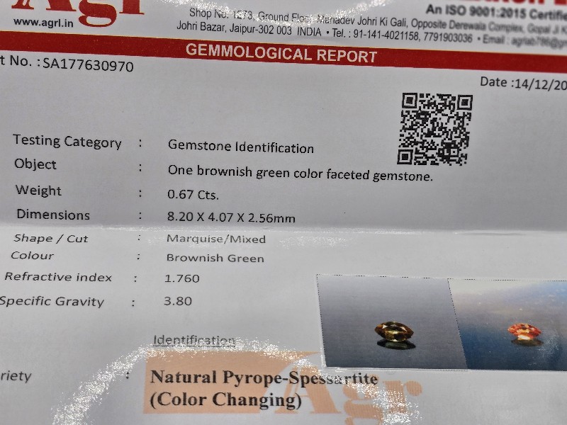 8.20x4.07x2.56mm marquis/mixed-cut, colour-change garnet facet. Lab certified - Image 3