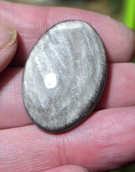 33x23mm silver sheen obsidian cabochon