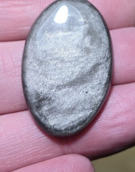 35x23mm silver sheen obsidian cabochon