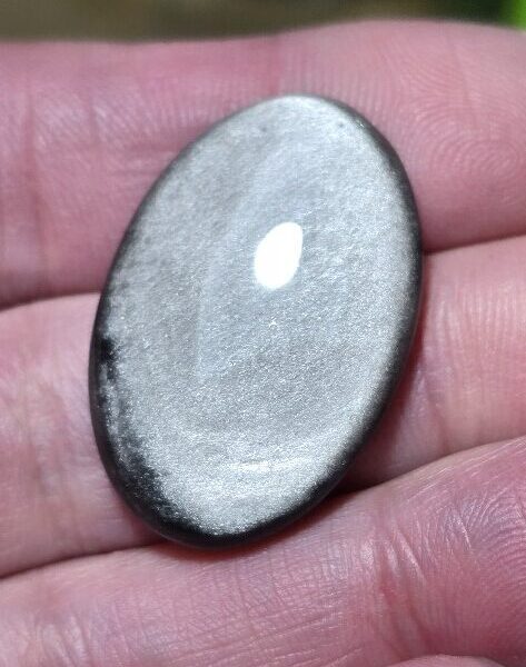 33x22mm silver sheen obsidian cabochon