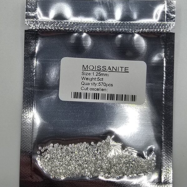 5ct parcel of 1.25mm bright white moissanite melee facets