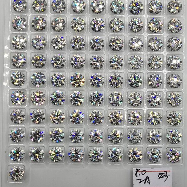8mm round-cut bright blue/grey/white moissanite facet - budget line