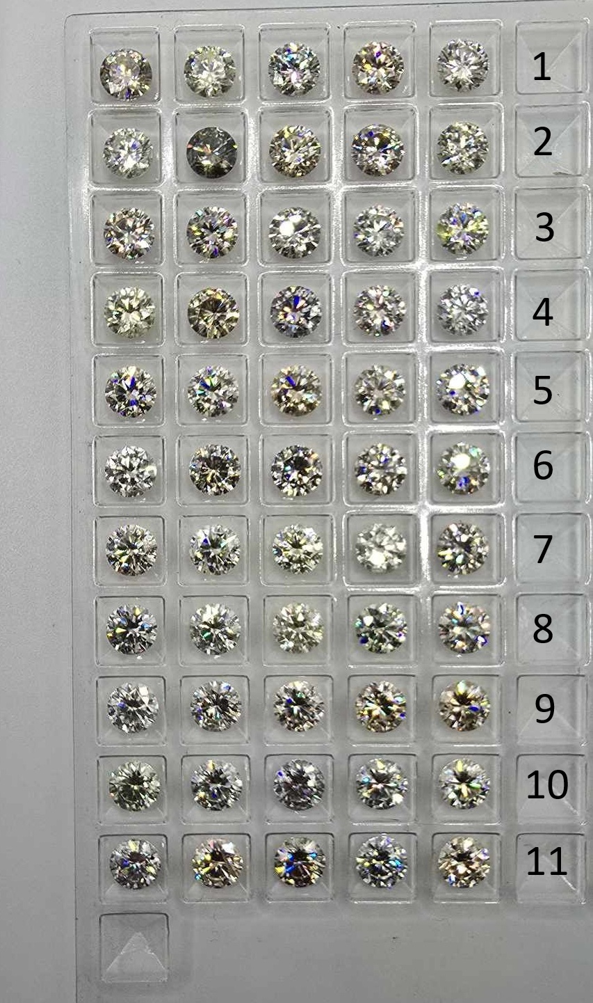 Parcel of five 6.5mm round-cut champagne/off-white moissanite facets - budget-line #2