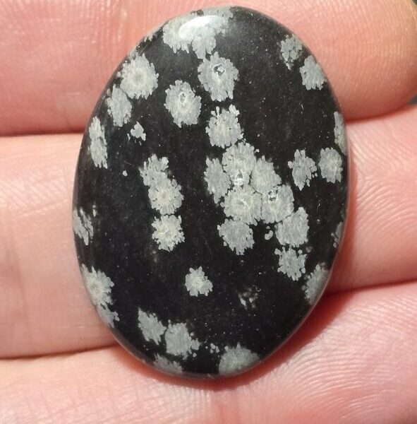34x25mm snowflake obsidian cabochon
