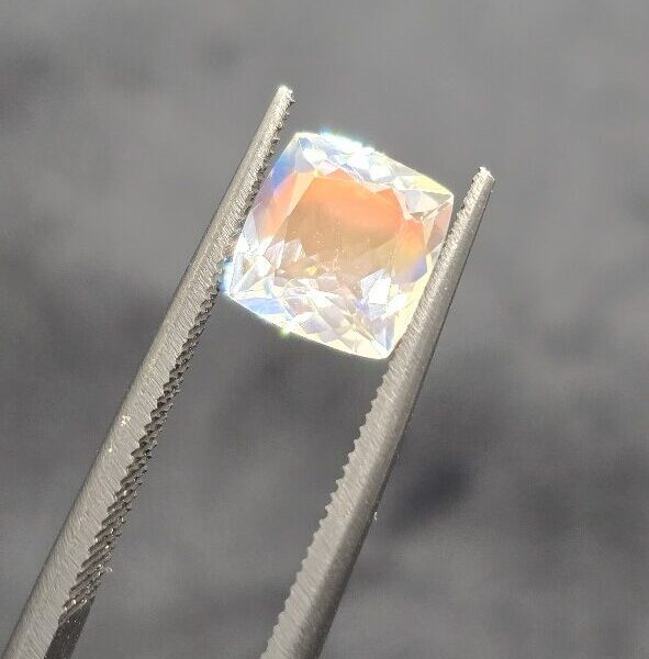 7.70x7.49x4.45mm gem-grade rainbow moonstone facet