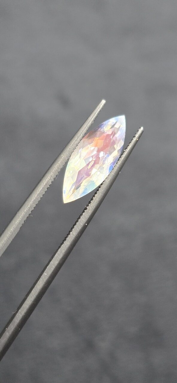 15.78x6.11x4.55mm gem-grade rainbow moonstone facet