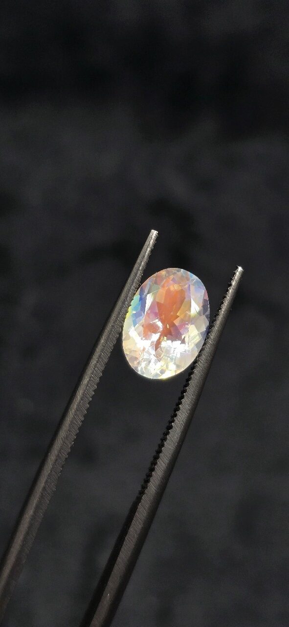 9.61x6.94x5.24mm gem-grade rainbow moonstone facet