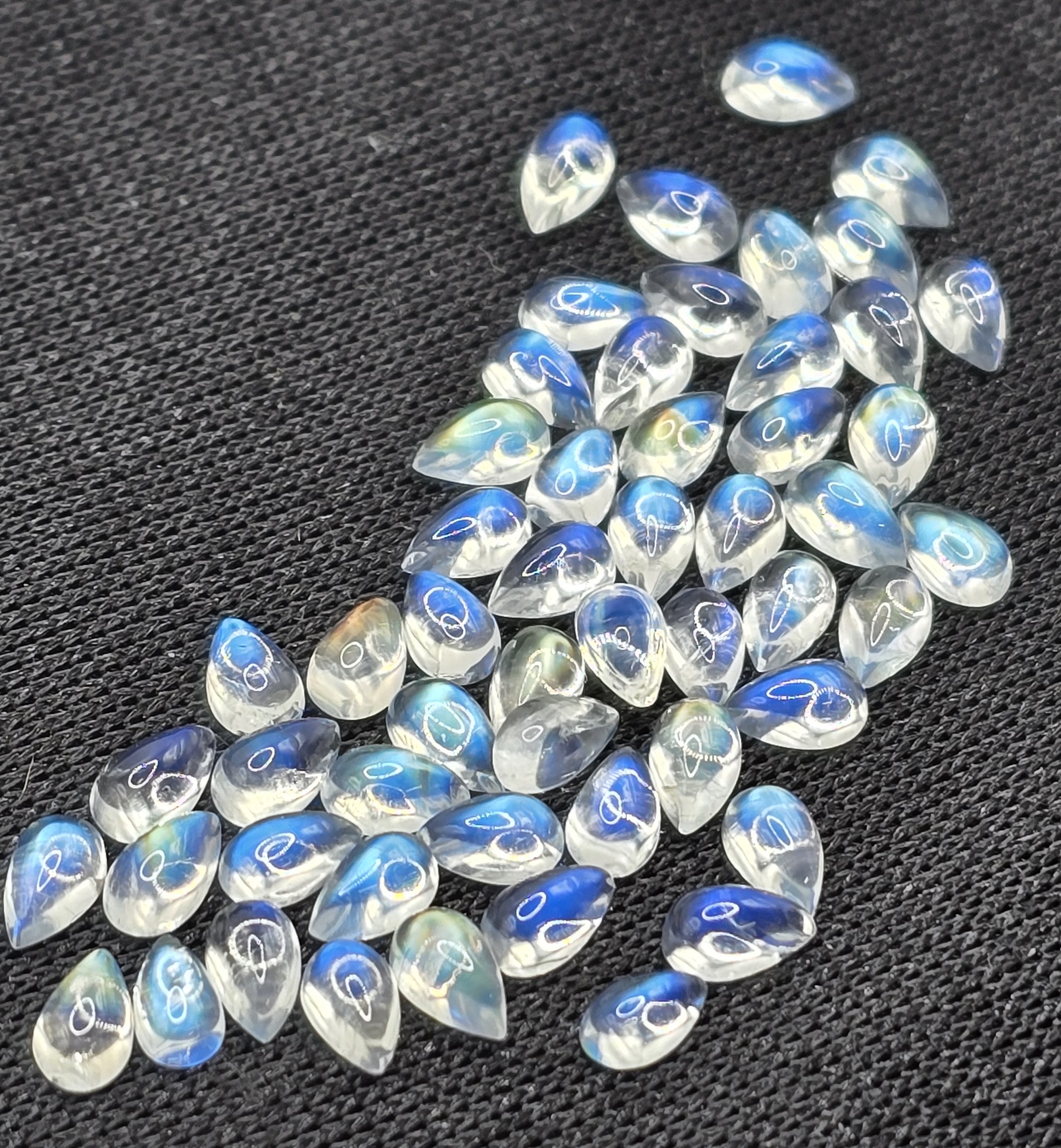 5x3mm pear gem-grade rainbow moonstone cabochon