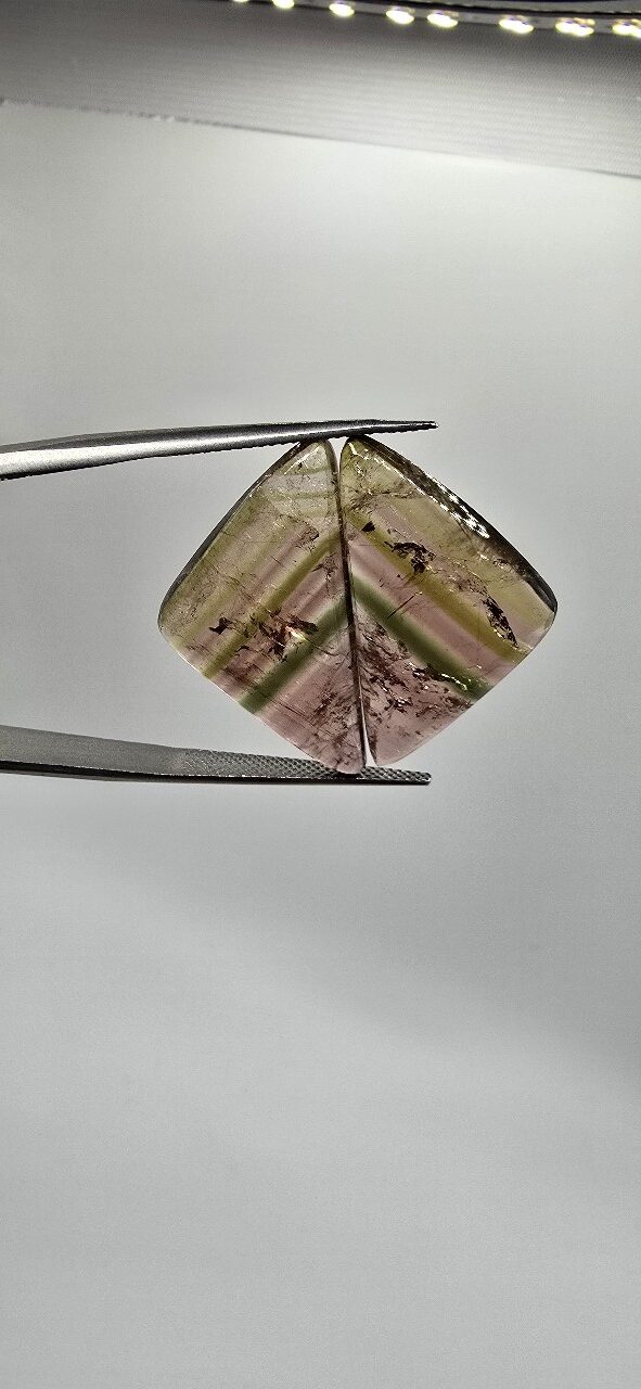 29.3x15.9x4.4mm matching pair of Madagascan liddicoatite tourmaline cabochons