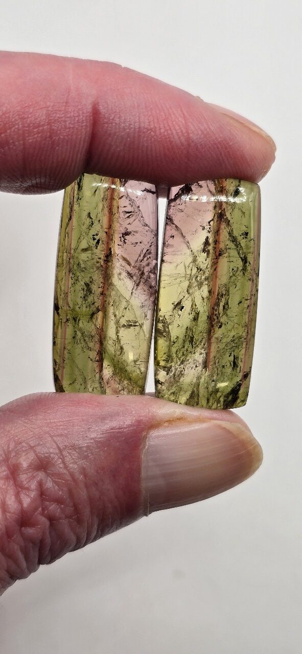 32.7x14.3x4.4mm matching pair of Madagascan liddicoatite tourmaline cabochons