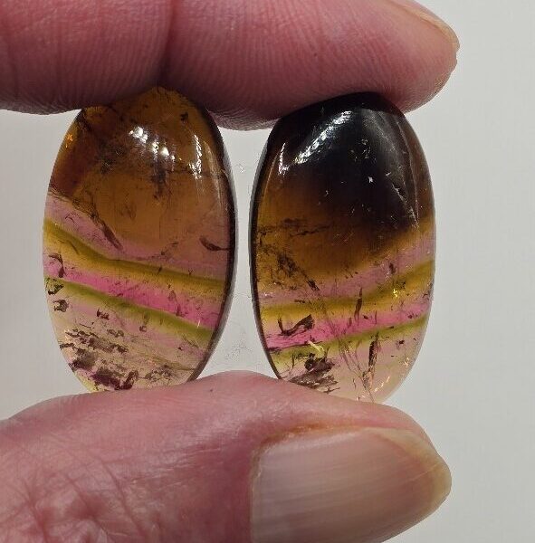 28.7x17.1x4.6mm matching pair of Madagascan liddicoatite tourmaline cabochons