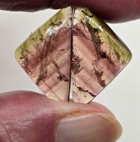 24.5x13.6x4.4mm matching pair of Madagascan liddicoatite tourmaline cabochons
