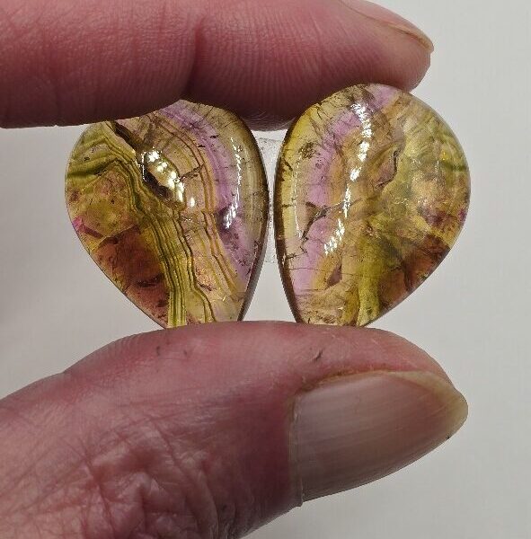 26.5x19.8x4.6mm matching pair of Madagascan liddicoatite tourmaline cabochons