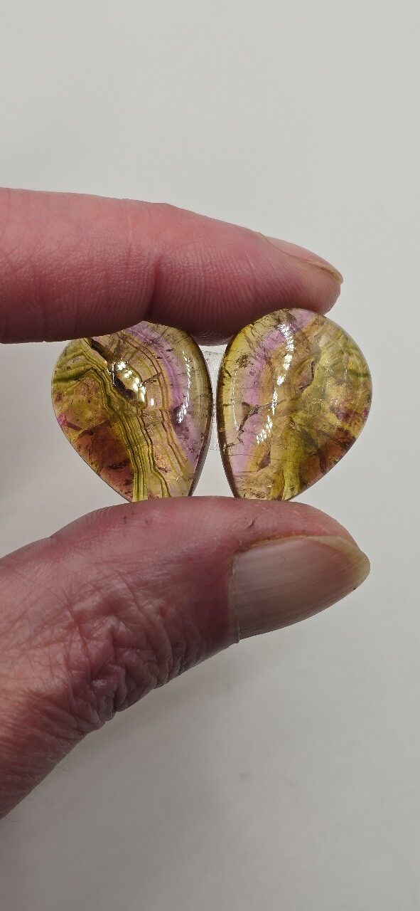 26.5x19.8x4.6mm matching pair of Madagascan liddicoatite tourmaline cabochons