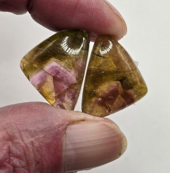 24.0x18.3x5.0mm matching pair of Madagascan liddicoatite tourmaline cabochons