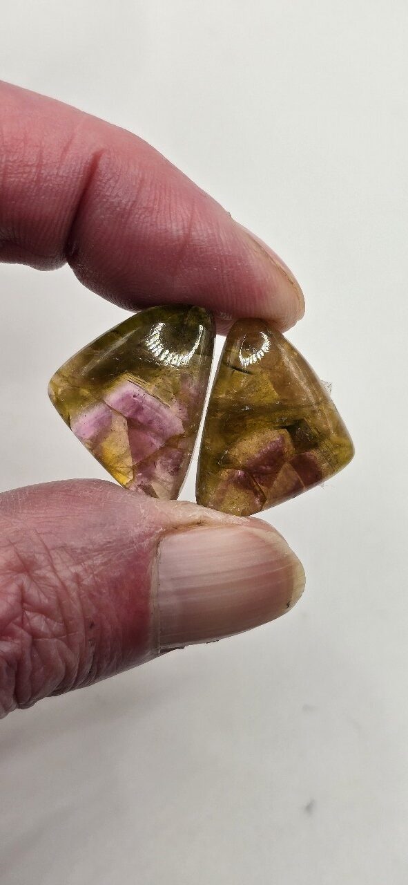 24.0x18.3x5.0mm matching pair of Madagascan liddicoatite tourmaline cabochons