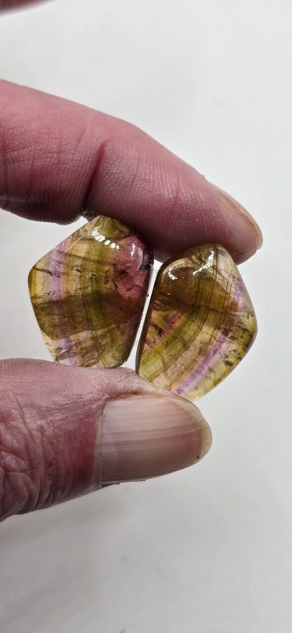 24.3x17.6x4.9mm matching pair of Madagascan liddicoatite tourmaline cabochons