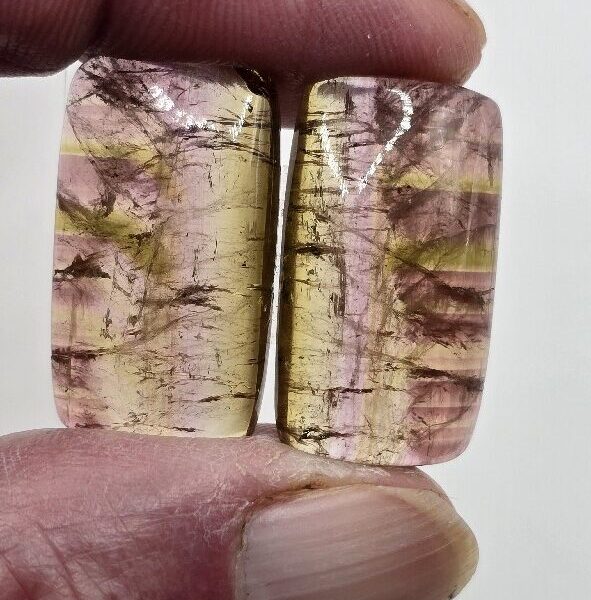 26.6x15.3x5.3mm matching pair of Madagascan liddicoatite tourmaline cabochons