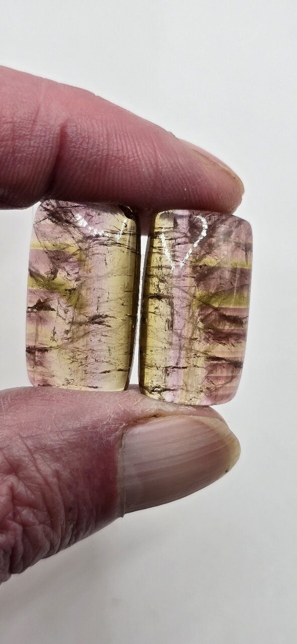 26.6x15.3x5.3mm matching pair of Madagascan liddicoatite tourmaline cabochons