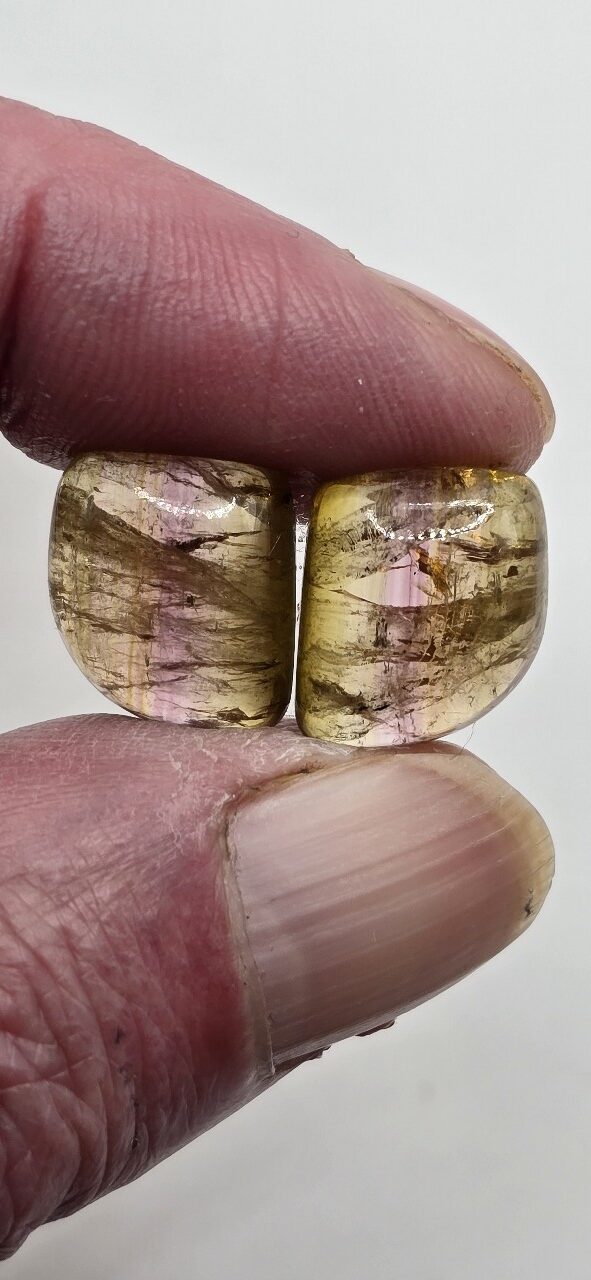 14.8x12.6x5.3mm matching pair of Madagascan liddicoatite tourmaline cabochons