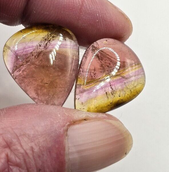 22.5x17.4x4.5mm matching pair of Madagascan liddicoatite tourmaline cabochons