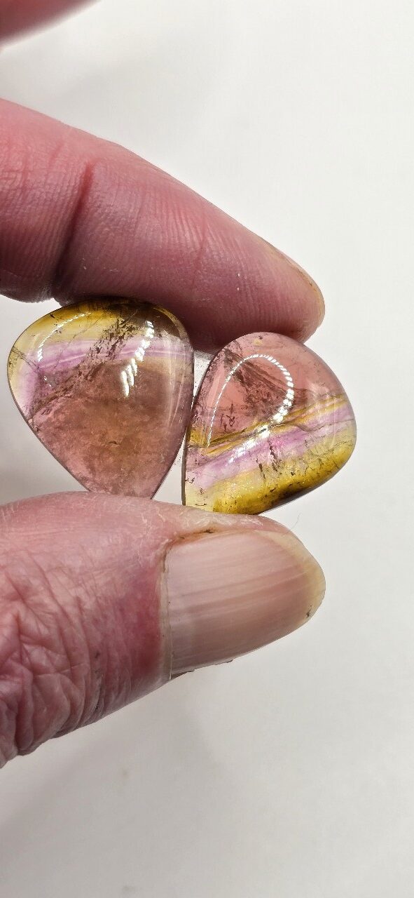 22.5x17.4x4.5mm matching pair of Madagascan liddicoatite tourmaline cabochons