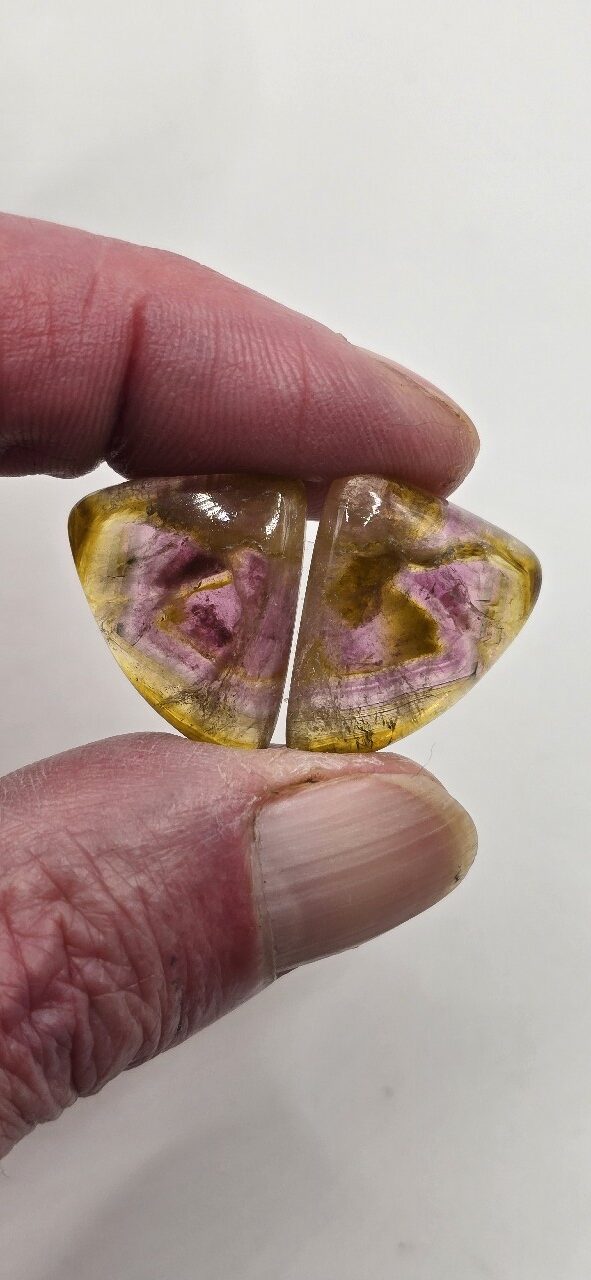 22.4x18.2x4.6mm matching pair of Madagascan liddicoatite tourmaline cabochons