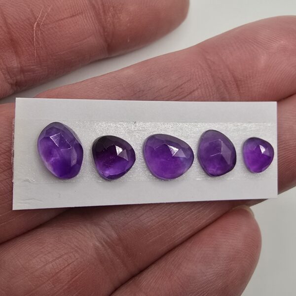 five rose cut african amethyst cabochons
