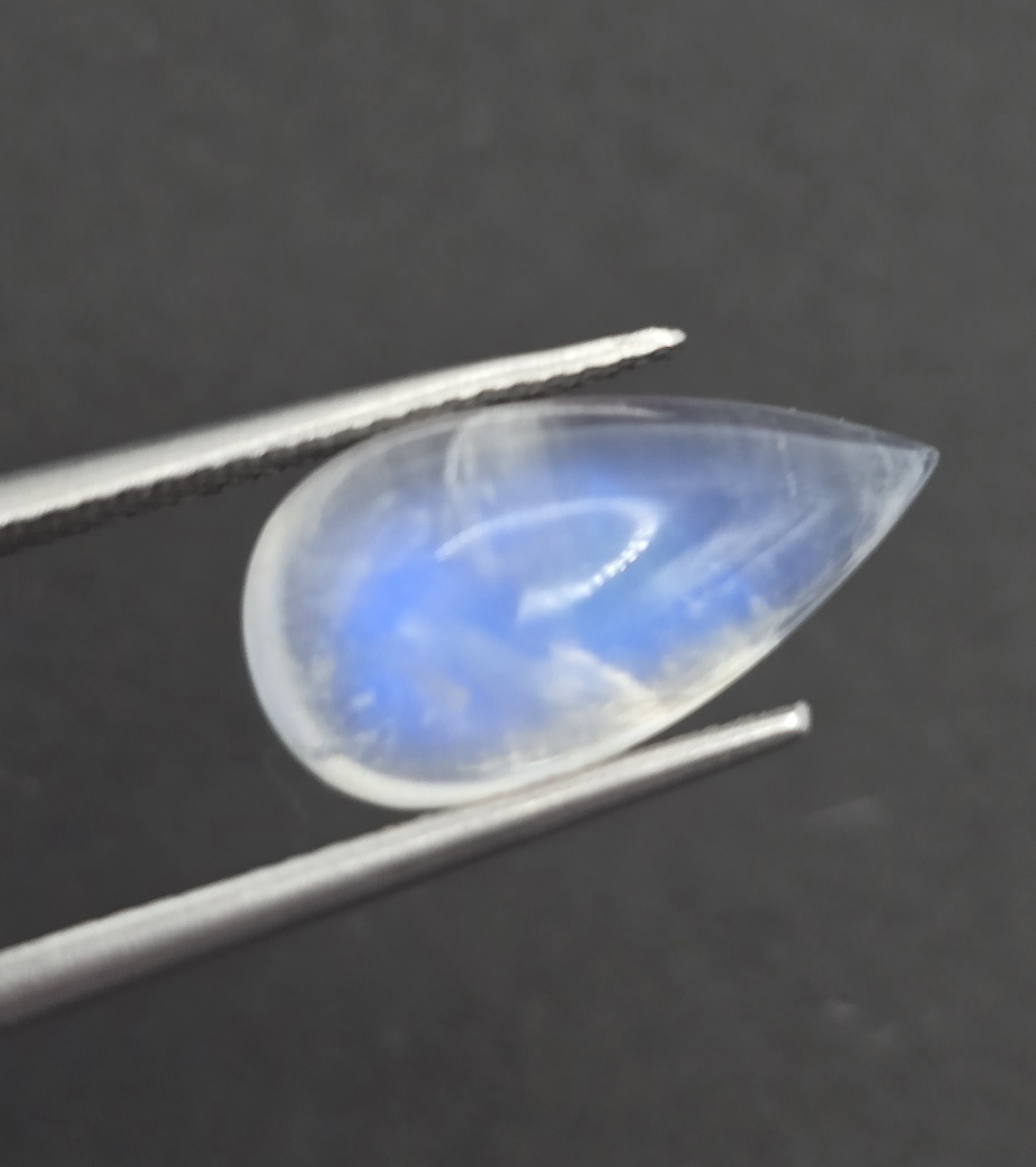 15.9x8.4x5.6mm pear gem-grade rainbow moonstone cabochon