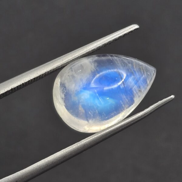 14.3x10.0x6.9mm pear gem-grade rainbow moonstone cabochon