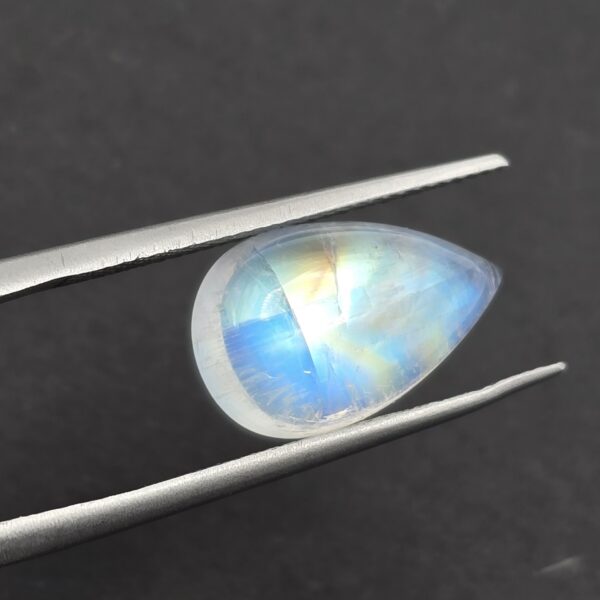14.8x9.3x5.5mm pear gem-grade rainbow moonstone cabochon