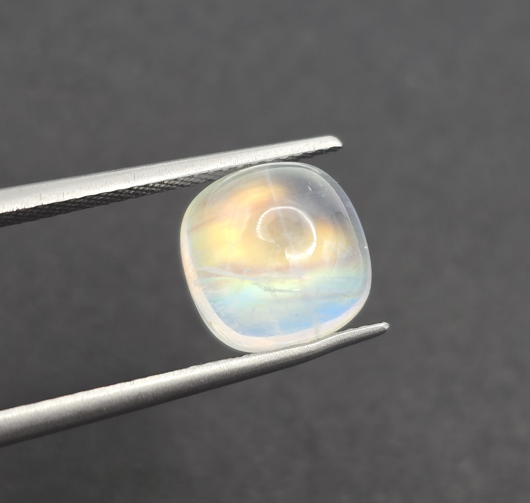 9.3x9.2x6.1mm cushion gem-grade rainbow moonstone cabochon