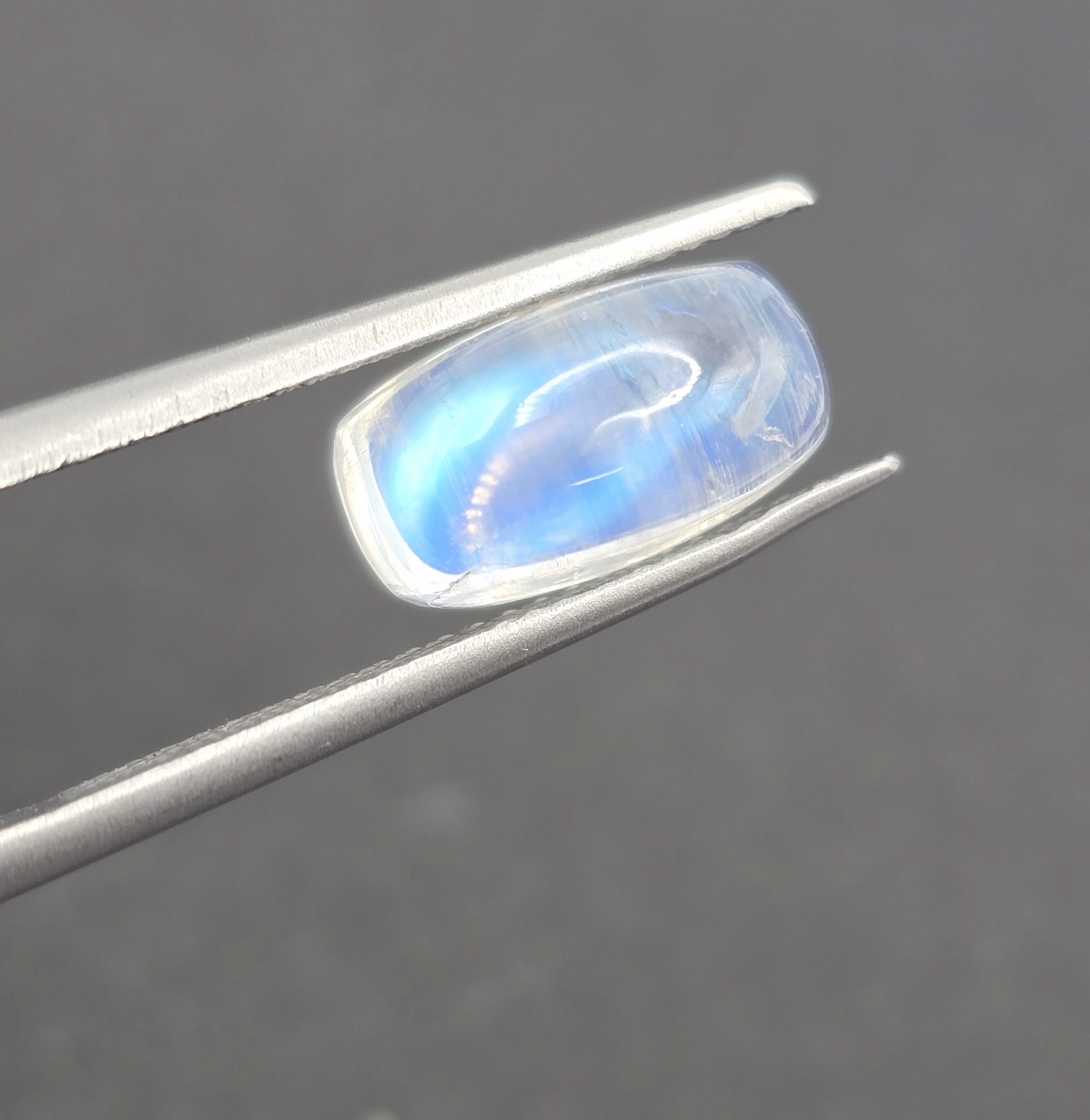 11.3x6.4x5.6mm cushion gem-grade rainbow moonstone cabochon