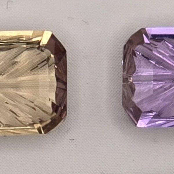 13.86x6.66x3.56mm & 14.02x6.97x3.68mm pair of fantasy-cut, high quality ametrine facets